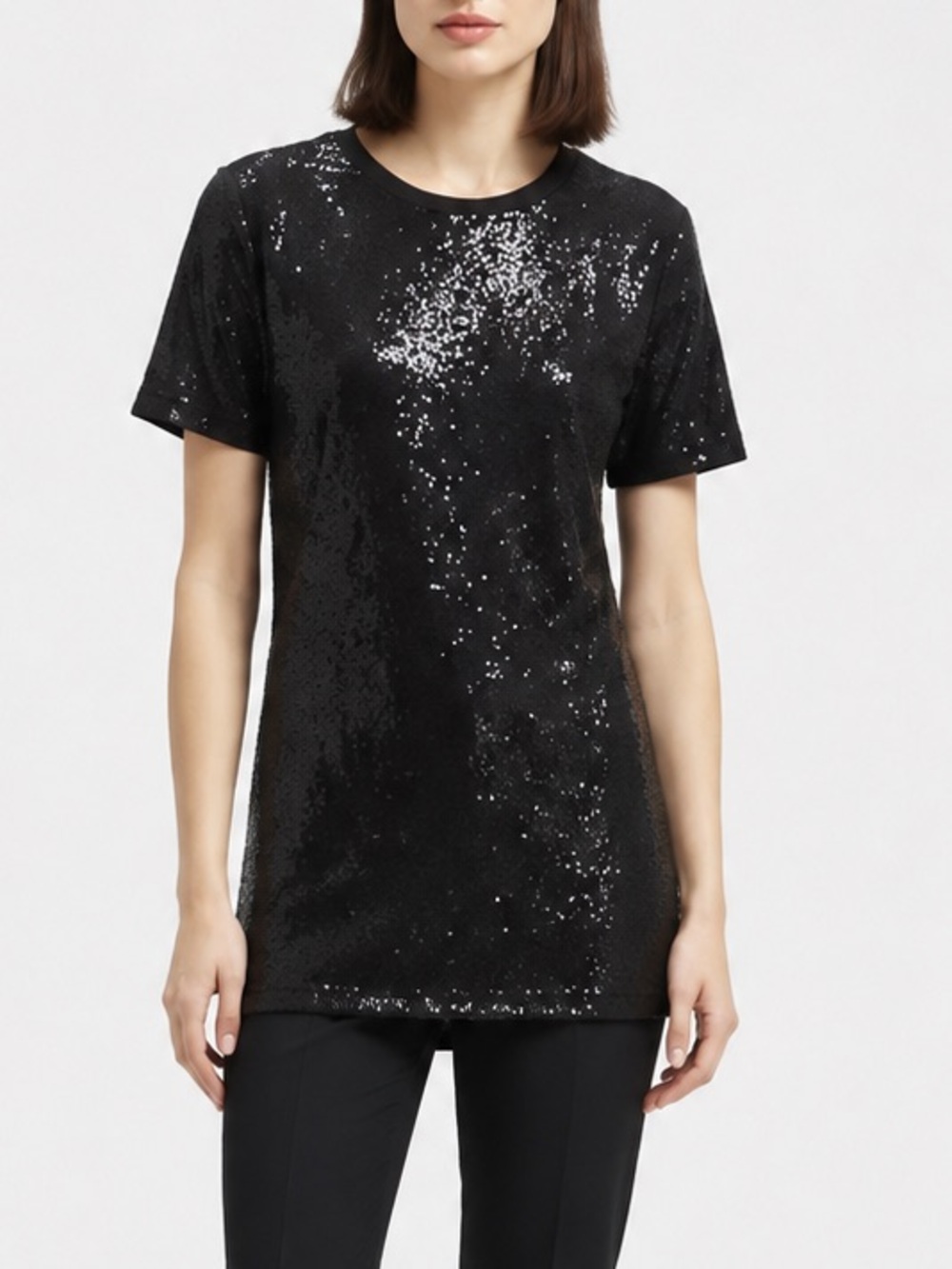 DKNY Black Sequin Short Sleeve Top T-shirt Womens Size Small